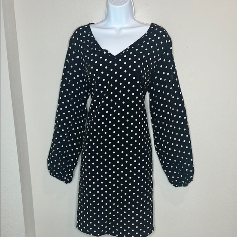 Chic Black and White Polka Dot Long Sleeve Dress
